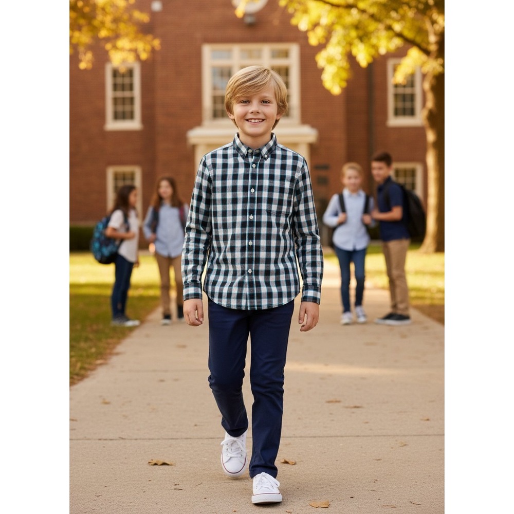 Urban Pipeline Boys XL Plaid Button Down Shirt Teal Black White MaxWear LS
